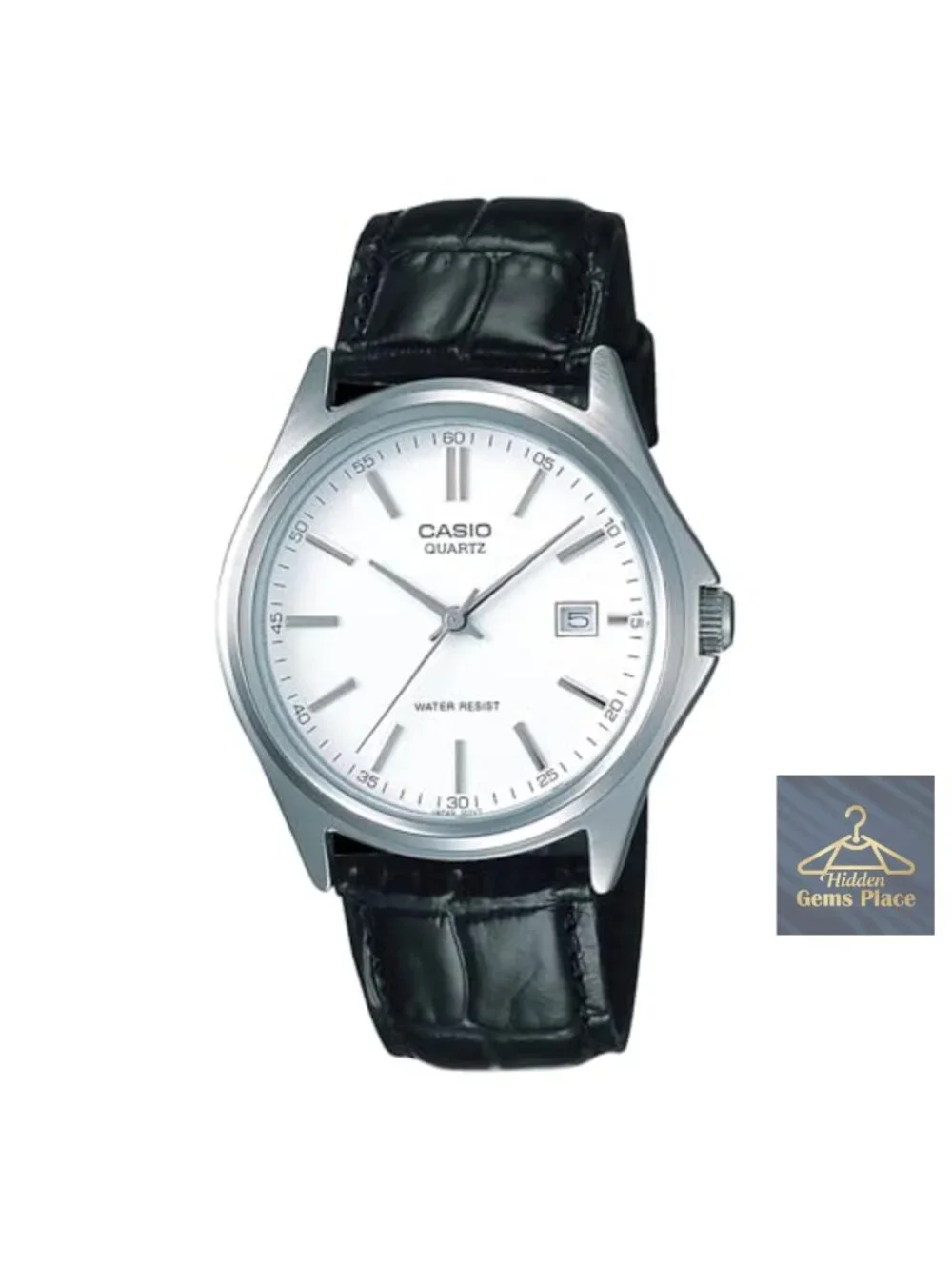 Men's Leather Band Analog Date Watch 38.5mm Stainless Steel Case